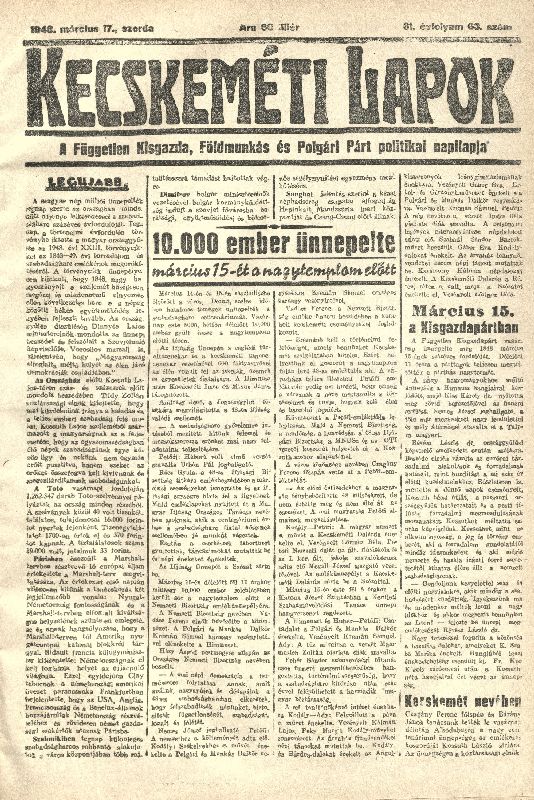 Kecskeméti Lapok, 1948. március 17.