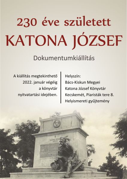 230 éve született Katona József - dokumentumkiállítás