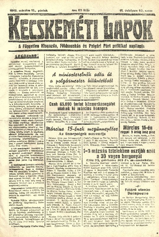 Kecskeméti Lapok, 1948. március 12.